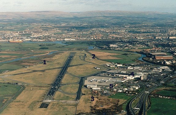Ariel view of Glasgow Airport with spotting places